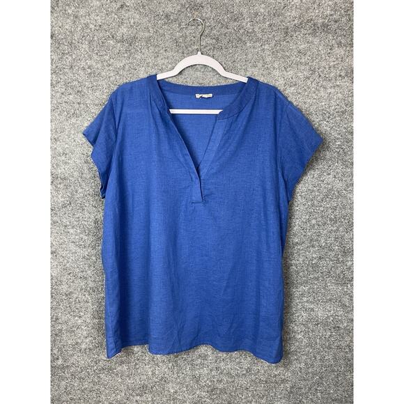 mercer & madison Tops - Mercer & Madison Linen/Rayon Shirt Short Sleeve V-Neck Blue Size 1X